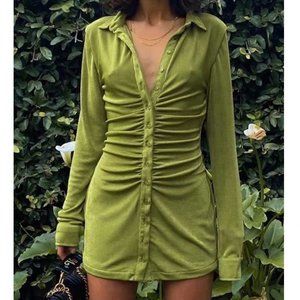 Ruched Velvet Shirt Mini Dress